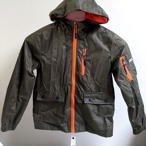 Wantdo Olive Green Jacket Size 8 Youth Hooded Orange Zip Outdoor Utility
